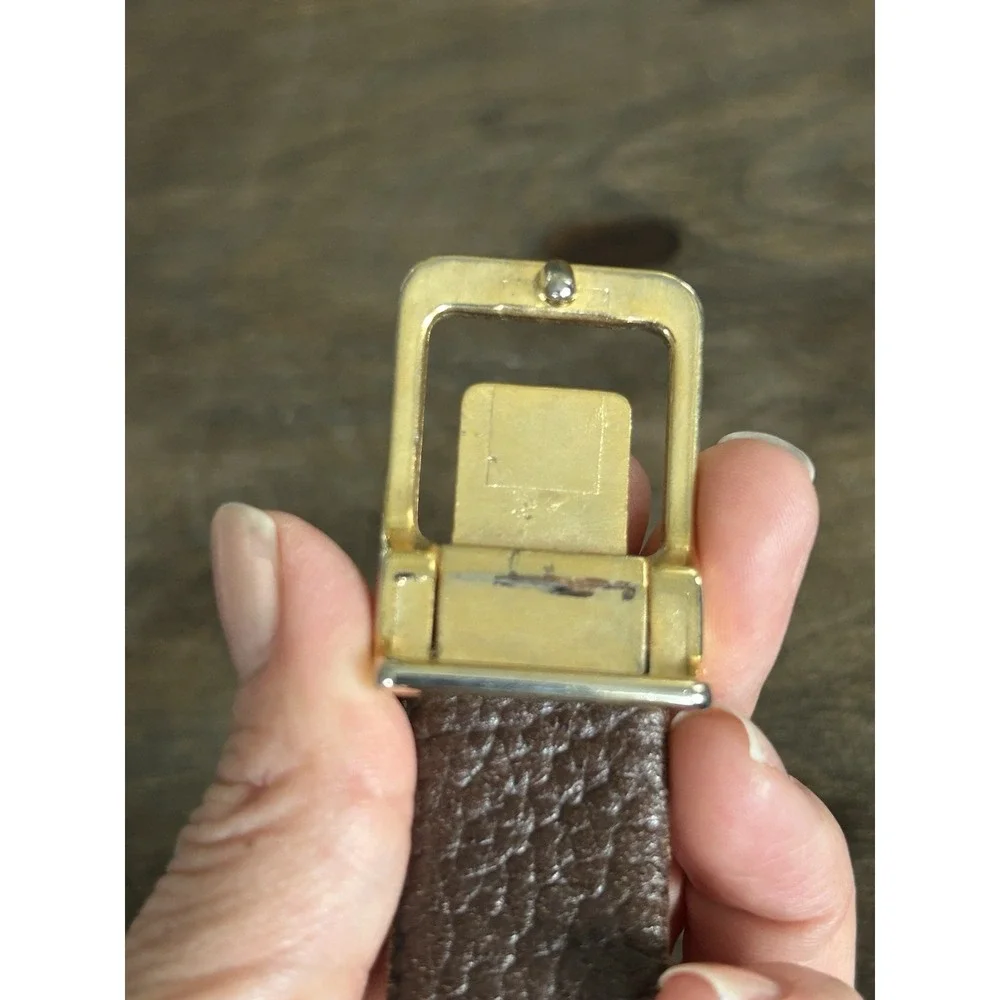 Vintage Cartier Santos Belt Buckle Leather Gold & Silver Double C‎ Sz 36-40